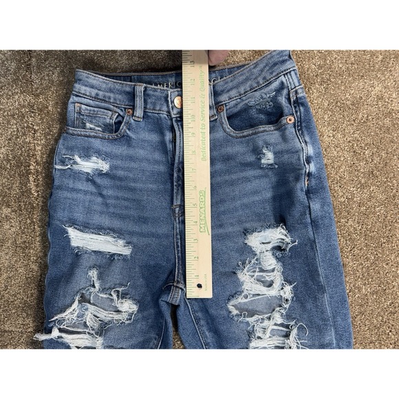 American Eagle Mom Jeans Women's 4R Blue High-Rise Pants - Destroyed Stretch - Picture 4 of 10